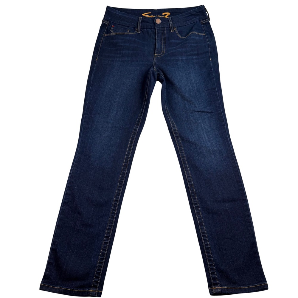 Seven7 Tummyless High Rise Skinny Jeans Dark Indigo Blue Size 10